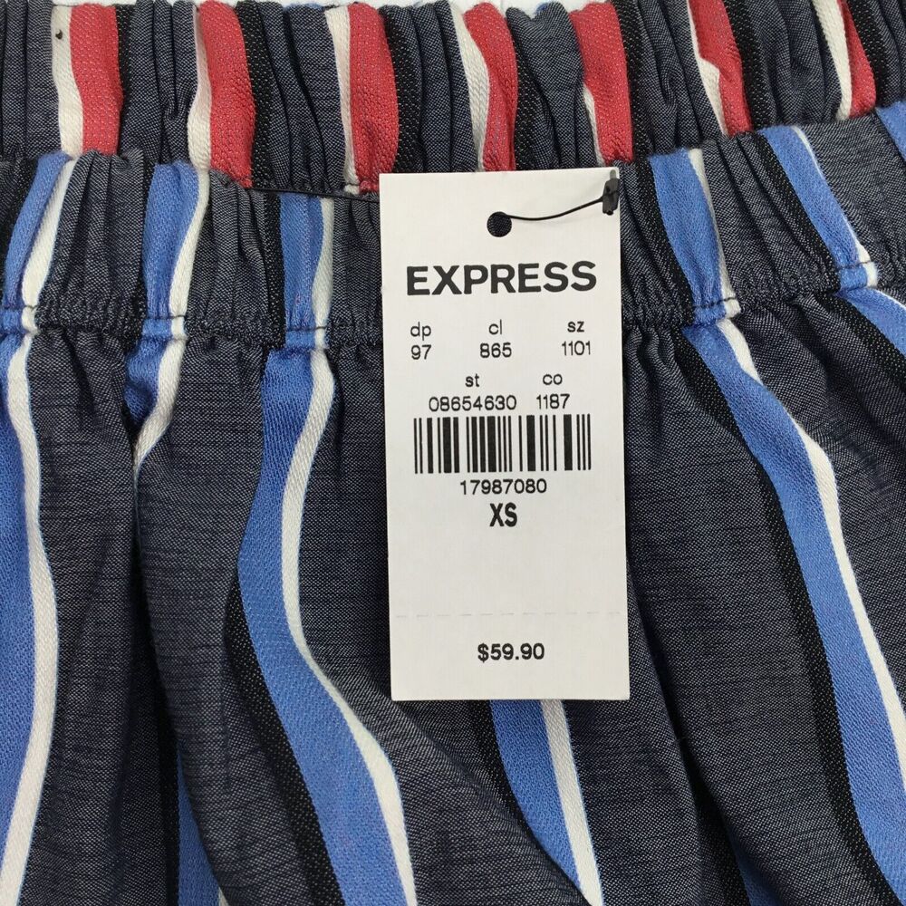 Express Reversible Top Women XS Red White Blue Stripe Off the Shoulder Patriotic - Picture 9 of 13